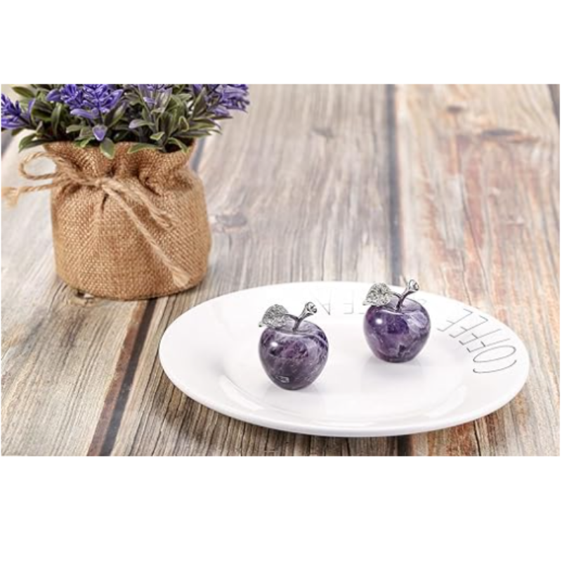 ✨ Set mit 2 Apfelfiguren aus natürlichem Amethystkristall – elegante Dekoration und bedeutungsvolle Geschenke ✨