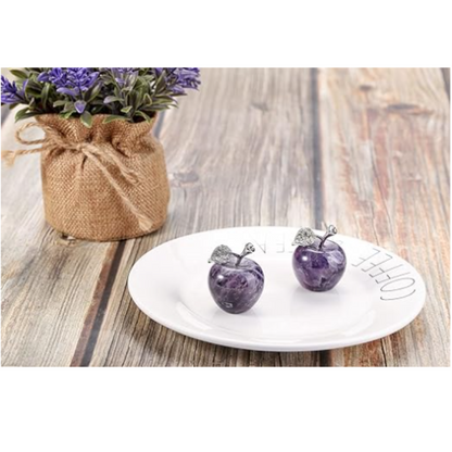 ✨ Set of 2 Natural Amethyst Crystal Apple Figurines - Elegant Décor and Meaningful Gifts ✨