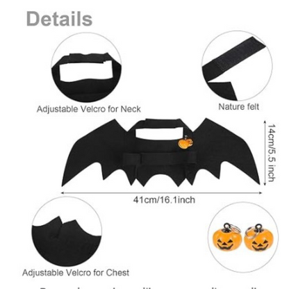 Costume d'Halloween pour chat, ailes de chauve-souris