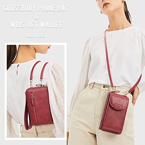 S-ZONE PU Leather RFID Blocking Crossbody Cell Phone Bag for Women Wallet Purse