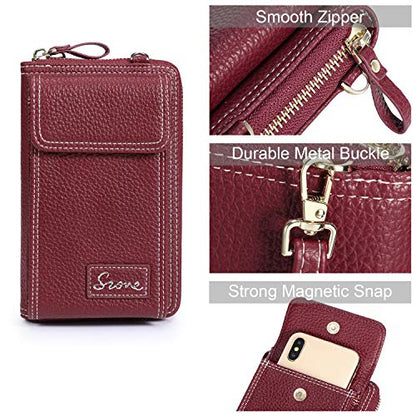 S-ZONE PU Leather RFID Blocking Crossbody Cell Phone Bag for Women Wallet Purse