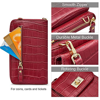 S-ZONE PU Leather RFID Blocking Crossbody Cell Phone Bag for Women Wallet Purse