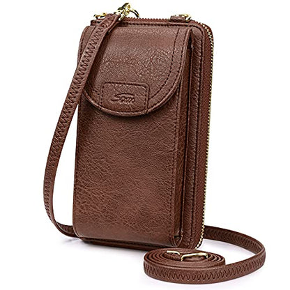 S-ZONE PU Leather RFID Blocking Crossbody Cell Phone Bag for Women Wallet Purse