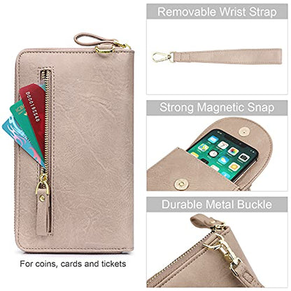 S-ZONE PU Leather RFID Blocking Crossbody Cell Phone Bag for Women Wallet Purse