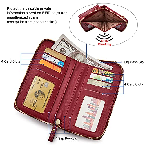 S-ZONE PU Leather RFID Blocking Crossbody Cell Phone Bag for Women Wallet Purse