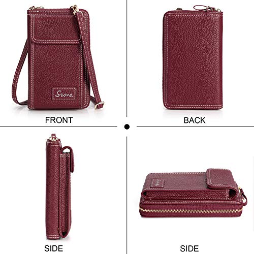 S-ZONE PU Leather RFID Blocking Crossbody Cell Phone Bag for Women Wallet Purse