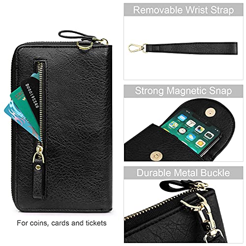 S-ZONE PU Leather RFID Blocking Crossbody Cell Phone Bag for Women Wallet Purse