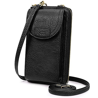 S-ZONE PU Leather RFID Blocking Crossbody Cell Phone Bag for Women Wallet Purse