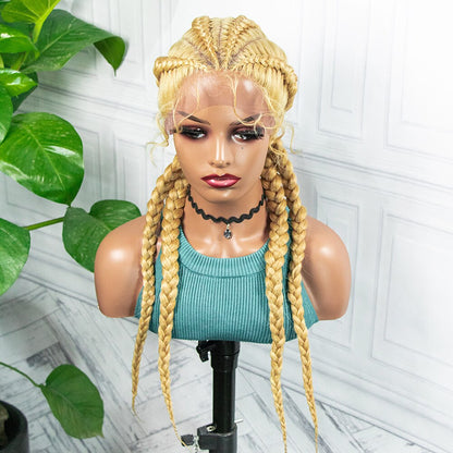 Boîte Tressé Perruques Avec Bébé Cheveux Moyen Long Synthétique 26 Pouces Résistant À La Chaleur Tressage Cheveux WigFor Noir Femmes Afro Perruque