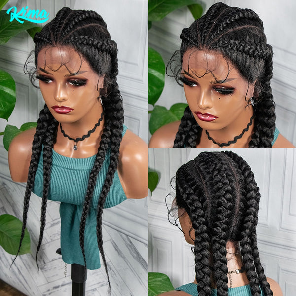 Box Braided Wigs With Baby Hair Medium Long Synthetic 26 Inches Heat Resistant Braiding Hair WigFor Black Women Afro Wig
