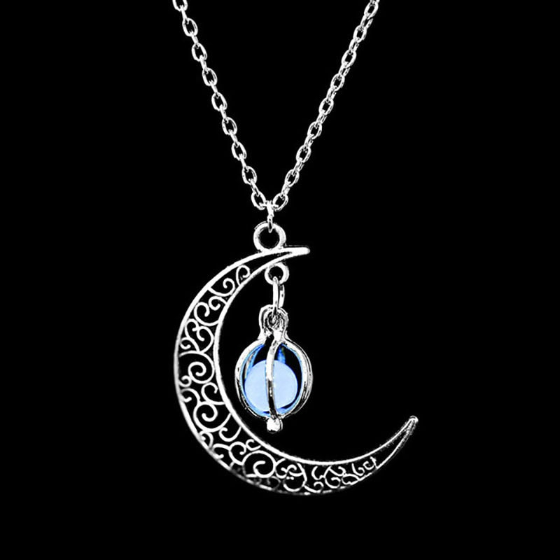 Retro Moon Necklace Jewelry For Women Goth Vintage Fashion Aesthetic Accessories Glow At Night Morrocan Cuban Wholesale