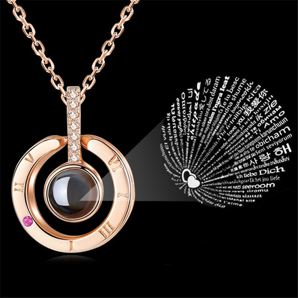 I LOVE YOU In 100 languages Projection Necklace  Collier Round