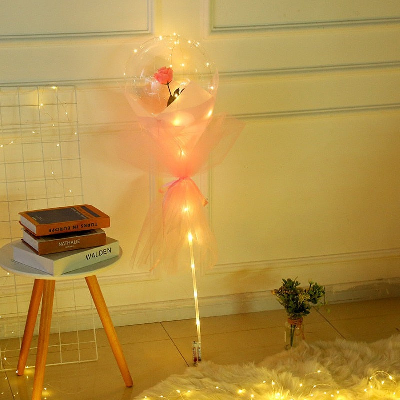 Led Rose Bouquet Luminous Valentines Decorate Gift Decoration Party Wedding Led Light Balloon Rose in Balloon Diy Gifts