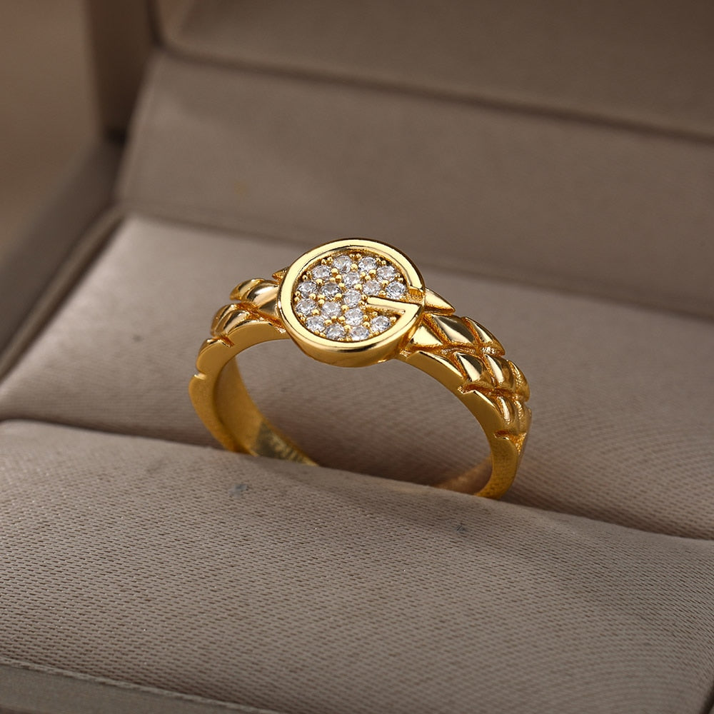 Buchstabe G Zirkonia Ringe Für Frauen Edelstahl Luxus CZ Ring Weiblichen Kristall Vintage Ästhetischen Schmuck anillos mujer