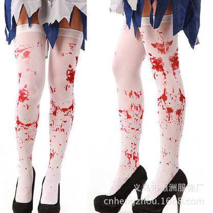 Collants blanc sanglant Halloween femme