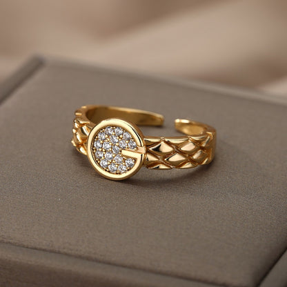 Lettre G cubique zircone anneaux pour femmes en acier inoxydable luxe CZ anneau femme cristal Vintage esthétique bijoux anillos mujer