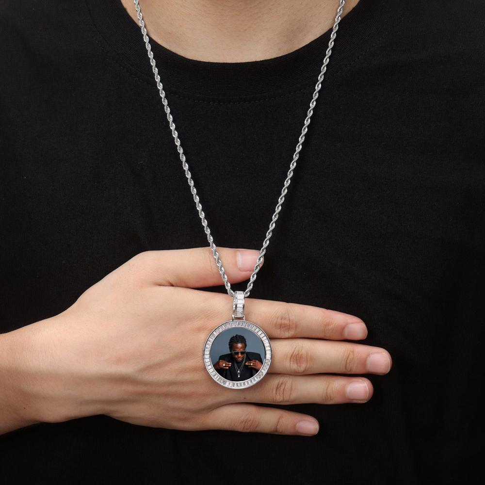 Customized HIP HOP necklace with stainless steel chain - Rotating image pendant