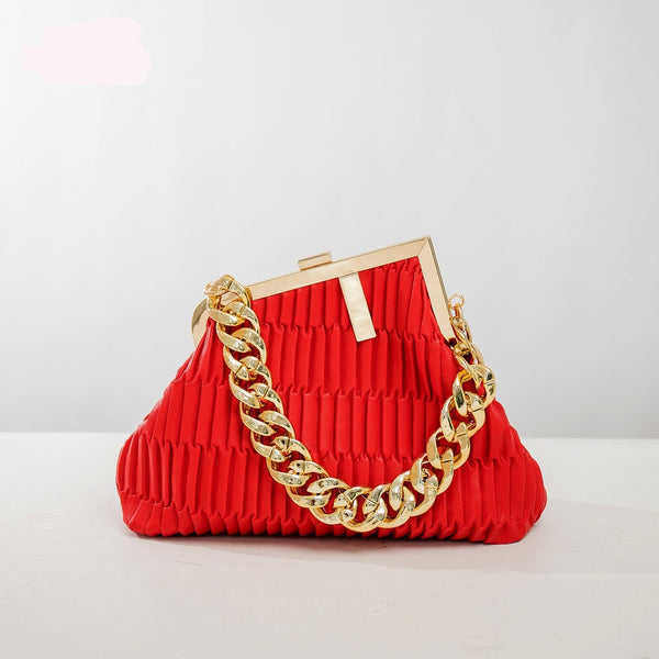 Solid Pleated fashion Handbag With Large Chain - Bettylis