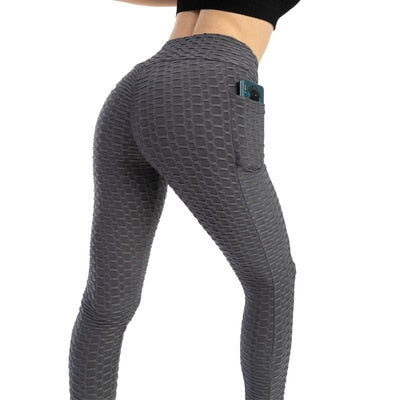 JIANWEILI push up leggings femme taille haute fitness anti cellulite legging femme poches latérales Gym Stretch pantalon respirant
