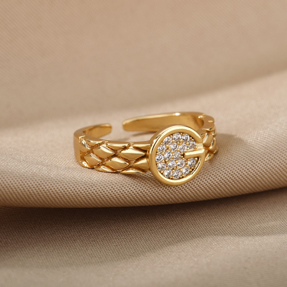 Lettre G cubique zircone anneaux pour femmes en acier inoxydable luxe CZ anneau femme cristal Vintage esthétique bijoux anillos mujer