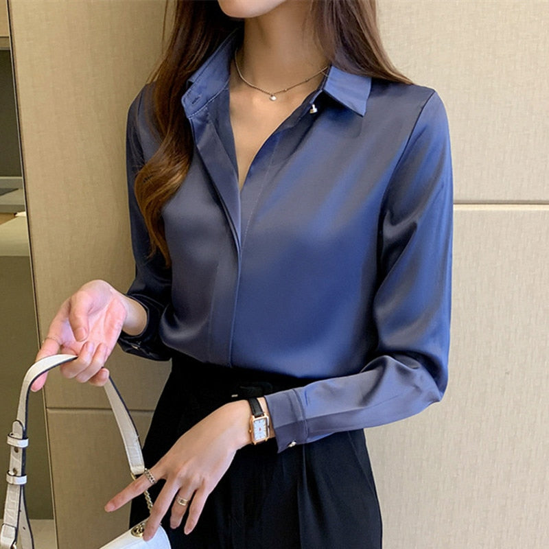 SILK SHIRTS WOMEN WHITE SHIRT WOMEN LONG SLEEVE SHIRTS BLOUSE - Bettylis