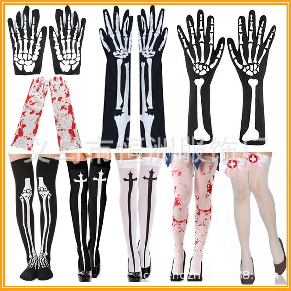 Hot halloween skeleton gloves skeleton socks horror ghost claw gloves dead bleeding gloves