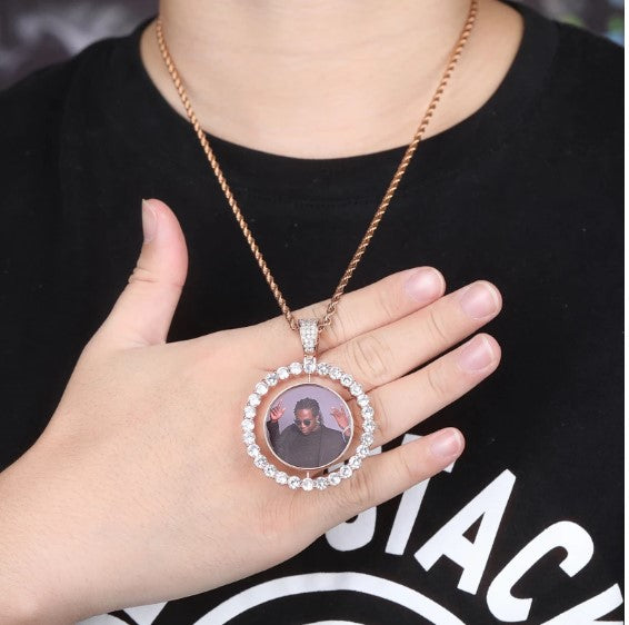 Customized HIP HOP necklace with stainless steel chain - Rotating image pendant