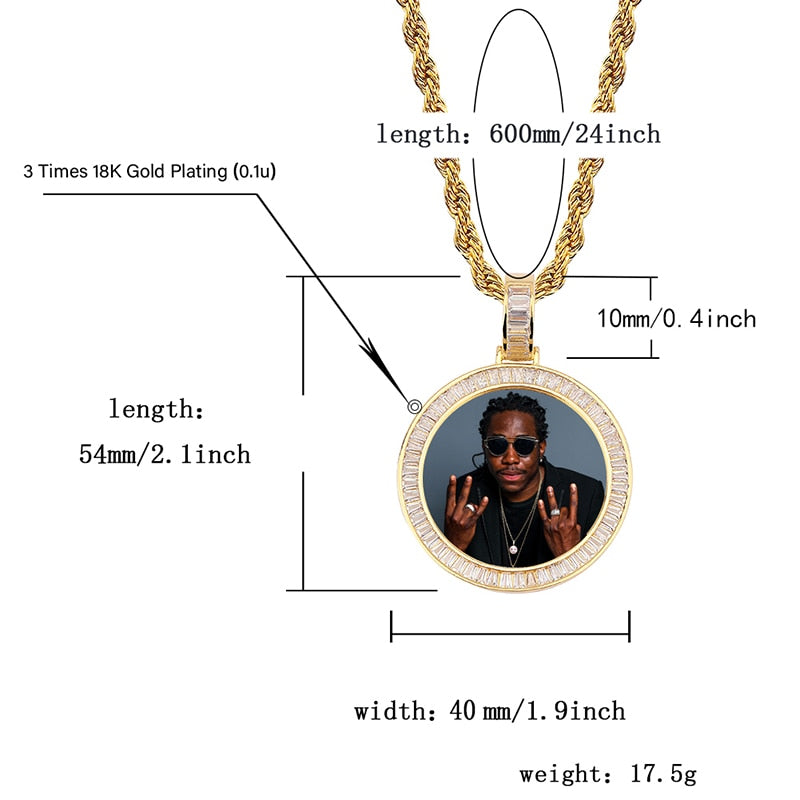 Customized HIP HOP necklace with stainless steel chain - Rotating image pendant