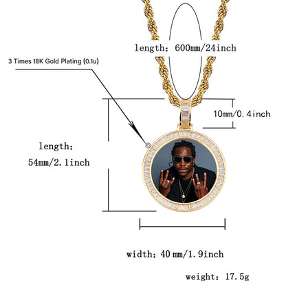 Customized HIP HOP necklace with stainless steel chain - Rotating image pendant