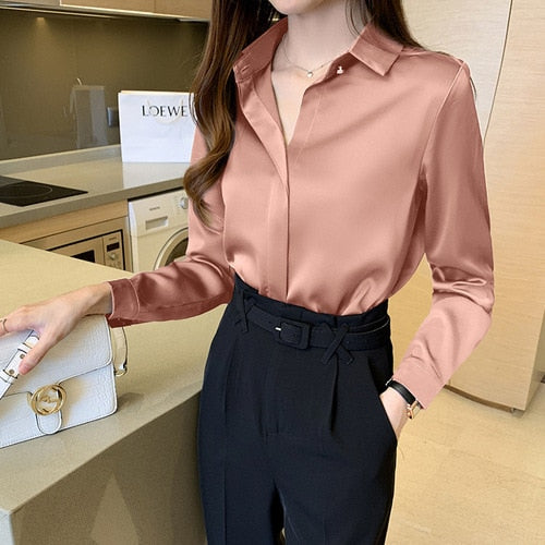 SILK SHIRTS WOMEN WHITE SHIRT WOMEN LONG SLEEVE SHIRTS BLOUSE - Bettylis