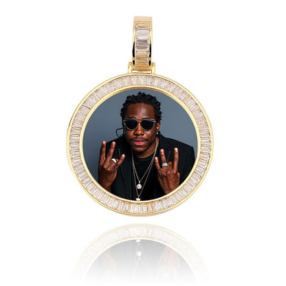 Customized HIP HOP necklace with stainless steel chain - Rotating image pendant