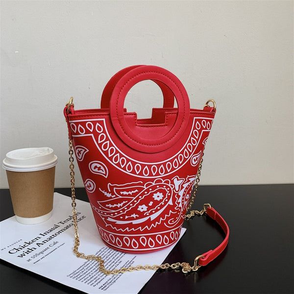 Boutique recommendation 2021 summer new style printed one-shoulder portable bucket bag personalized chain diagonal female bag