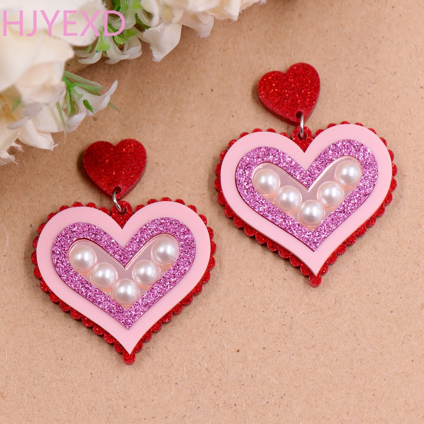 Vintage Pearl Acrylic Heart Earrings Jewelry - Bettylis