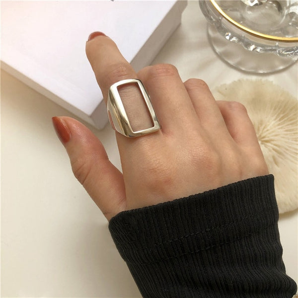 Foxanry Minimalist Silver ColorRings Fashion Simple Hollow Geometric Vintage Thai Silver Party Jewelry Gifts for Women