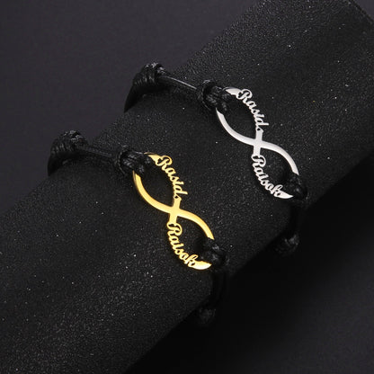 Hameçon Infinity Personnalisé Personnalisé Bracelet Nom Bracelet Corde En Cuir Réglable Cadeau Pour Homme Femmes En Acier Inoxydable Bijoux