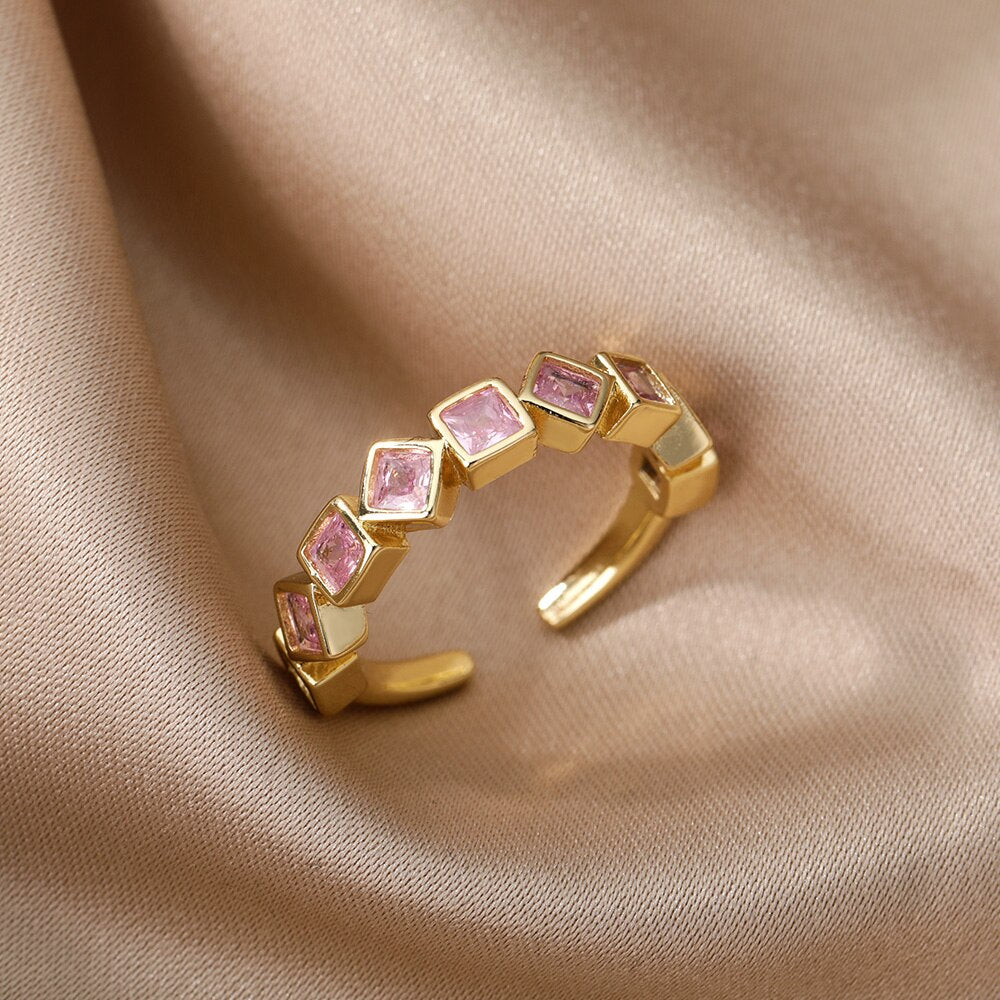 Coloré Cube Zircon anneaux pour femmes romantique en acier inoxydable bague 2022 tendance Koeran mode Couple bijoux anillos mujer