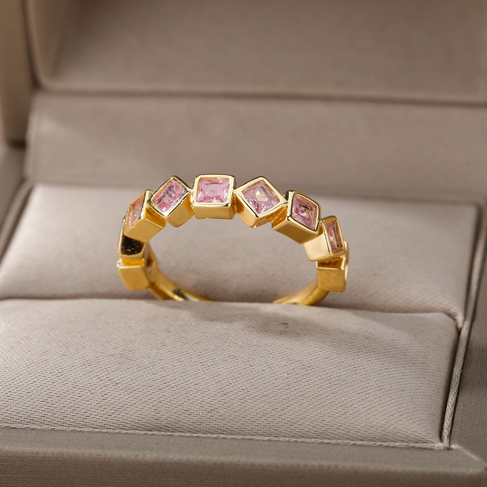 Coloré Cube Zircon anneaux pour femmes romantique en acier inoxydable bague 2022 tendance Koeran mode Couple bijoux anillos mujer