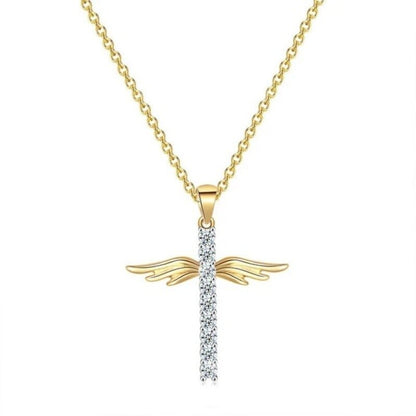 Pendentif vintage en cristal avec croix d'ailes d'ange