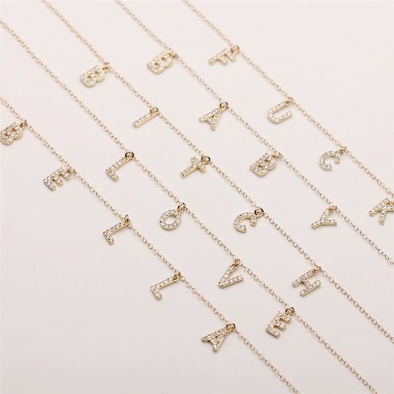 Lesfei Fanshion exquis diamant 26 lettre pendentif nom collier orthographe personnalisé bijoux cadeau
