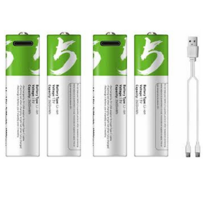 High capacity USB rechargeable Li-ion battery 1.5V AA 2600 mWh