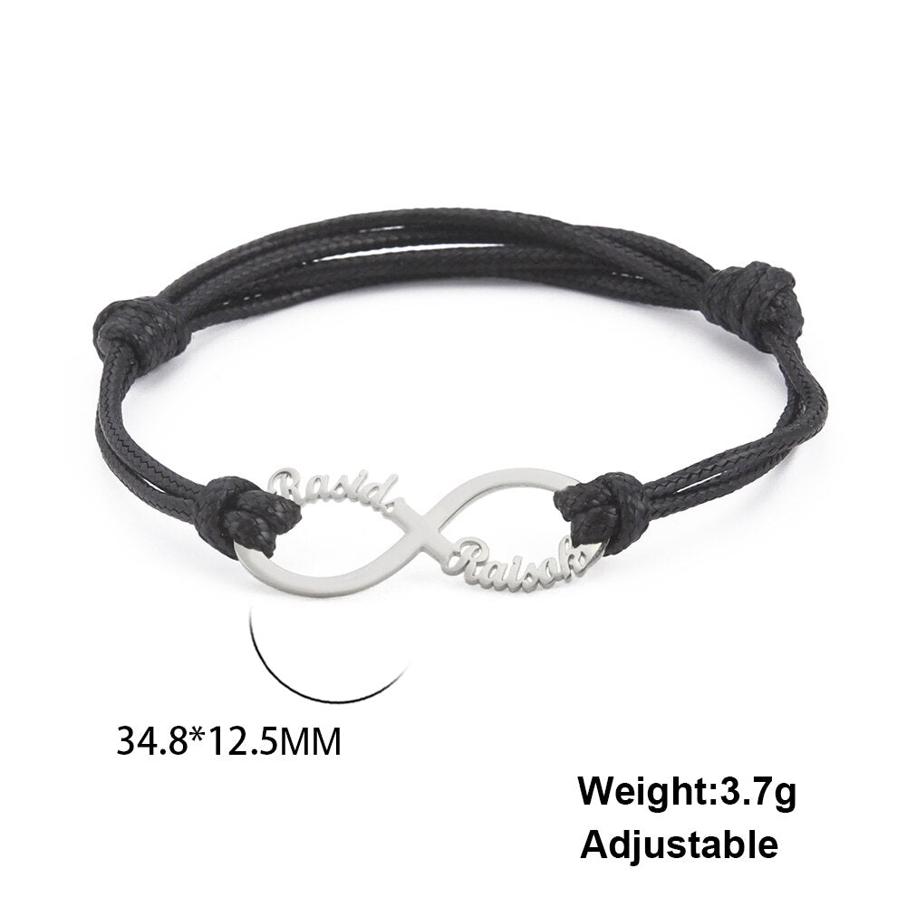 Fishhook Infinity Custom Personalisiertes Armband Name Armreif Seil Leder Einstellbares Geschenk Für Mann Frauen Edelstahl Schmuck