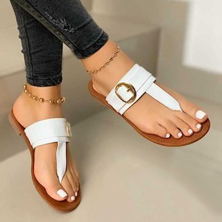 Womens Leather Sandals Bohemia T-tied Low Heels Clip - Bettylis