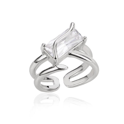 Rectangle Zircon anneaux pour femmes ouvert réglable en acier inoxydable Double couches bague 2022 tendance Couple mariage bijoux BFF