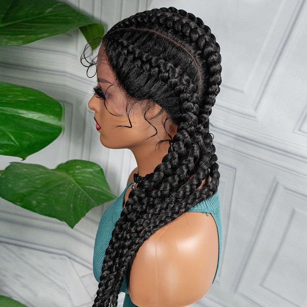 Boîte Tressé Perruques Avec Bébé Cheveux Moyen Long Synthétique 26 Pouces Résistant À La Chaleur Tressage Cheveux WigFor Noir Femmes Afro Perruque